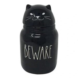 Rae Dunn | 7in Beware Cat Canister With Lid Black NWT
